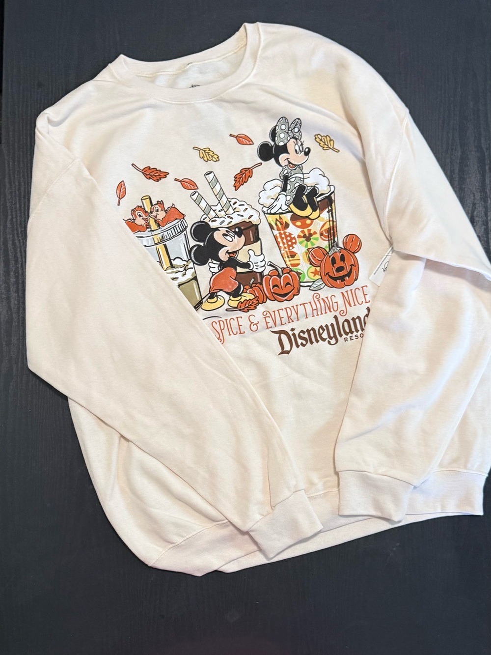 Disney Women's Cream Crewneck Sweatshirt with Halloween Minnie & Mickey Print
